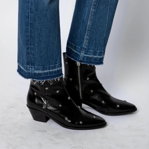 NEW | Zadig & Voltaire Tyler Black Vintage Patent Stars Ankle BootsSize 37/7 - Picture 1 of 10